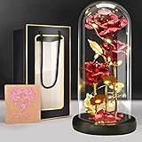 BoriYa Rose Geschenke für Frauen - Ewige Rose im Glas, Weihnachts Geschenke für Frauen, Infinity Rosen Geschenk Freundin Geburtstag,Schöne und das Biest Rose mit LED, Sparkly Galaxy Rose in Glaskuppel