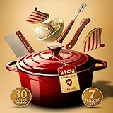 GUSSKÖNIGIN Gusseisen Bräter 26 cm–Dutch Oven & Emaille Schmortopf mit Deckel–Gusseisen-Topf und Emaille Topf für Induktion–Bräter/Bräter & Schmortöpfe–Bratentopf mit 30 Jahre Garantie