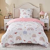 Yasida BettwäSche Regenbogen 135x200 Rosa Kinder Bunte Mikrofaser BettwäSche Mit Regenbogen, Wolken, Sternen, Monden, Herzen FüR MäDchen Einzelbettbezug Set Bettbezug 135x200 Und Kopfkissenbezug 80x80