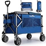 GXCROR Strandwagen, Strandwagen, große Räder, zusammenklappbar, 100 kg Kapazität, Wagen auf Rädern, Festival, Angeln, Zelten, Gartenwagen für Picknick, 130 l, Blau