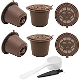 Yerleomit 6 Stück Nachfüllbare Kaffeekapseln für Nespresso, Nachfüllbare Kapseln Wiederverwendbare Kapsel Kaffeekapseln Wiederbefüllbar Kapsel für Nespresso mit Kaffeelöffel und Bürste Braun