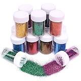 12 Farben Mini Glitzerpulver Set, Nicht Giftig Glitzerpuder Zum Basteln, Bunt Bastel Glitzer Set, Glitzerpulver Kreativ Set für DIY Crafts, Nägel, Körper, Haare, Festival-Party-Kunst, 12 x 18g(216g)