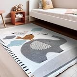 RUGURA Teppich Kinderzimmer Junge Mädchen Kinderteppich Spielteppich Kurzflor 170x120cm Elefant
