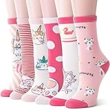 Sandsuced Kinder Mädchen Socken Lustige Geschenke Baumwolle Kindersocken Bunte Weich Neuheit Socken Weihnachtssocken 6 Paar Socken Mädchen Kinder(Rosa Katze,28-31)