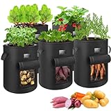 XUNIVERS 5 Stück Kartoffel Pflanzsack,Pflanzsack 43L mit Stabilen Griffen Pflanzsäcke Kartoffeln mit Doppelseitiges Klettfensterdesign Pflanzbeutel für Kartoffeln,Gemüse und Pflanzen Schwarz