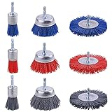 9 Stück Schleifaufsatz für Bohrmaschine, Nylonbürste mit 1/4 Zoll Sechskantschaft, Topfbürsten Schleifdraht, Schleifbürstenset für Bohrmaschine zum Entfernen von Rost/Korrosion/Farbe (Nylonbürste)