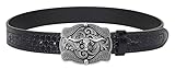 KorhLeoh Western-Ledergürtel, Vintage-Cowgirl-Cowboy-geprägte Schnalle, Blumen-Gravur, Country-Gürtel für Männer und Frauen, Schwarz, for 34'-38' waist