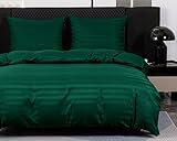 TEXTILOVE Bettwäsche 3-teilig Set 160x200 cm Flaschengrün Gestreift Damast Mikrofaser Hotelbettwäsche 1x Bettbezug 2X Kissenbezüge 70x80 cm Oeko-TEX 100