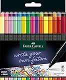 Faber-Castell 151630 Box mit 30 Grip Finelinern, 0,4mm Fineliner Stifte mit ergonomischem Griff, Zeichnungs- und Faserstifte mit feiner Spitze für Erwachsene, Lebendige farbige Kunststifte