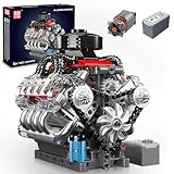 Mould King 10171 Technik V8 Motor Bausteine Spielzeug, APP V8 Motor Bausatz Auto Klemmbausteine Technik Modell Enthält Acht-Zylinder und Batteriekasten als Spielzeug/Geschenk/Sammlerstücke (487 Teile)