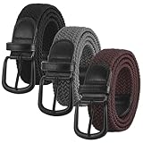 Huiguli 3 Stück Elastischer Gürtel Herren, Dehnbarer Flechtgürtel mit Metallschnalle, Stoffgürtel Ohne Löcher für Damen und Herren, 3.5 * 110cm Schwarz Braun und Grau