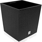 Deuba® Blumentopf 35L 32x32x33cm Rato Low Innentopf Mit Griffen Wetterfest Rattanoptik Pflanzkasten Übertopf Pflanzkübel Blumenkasten Quadratisch Anthrazit