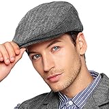 Herringbone Flat Ivy Newsboy Cap für Herren Klassische Wollmischung Tweed Cabbie Hut, 003 Grau, L/XL