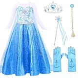 ZOUPREME Prinzessinnen ELSA Kleid für Mädchen, Set mit Zauberstab und Krone, kostüm für Kinder, Cosplay Weihnachtsrollenspiel (Dark Blue,100)