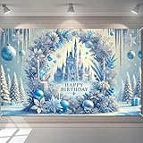BlissYard Happy Birthday Banner Frozen Thema Decrations Hintergrund 308 x 213 cm Winter Wonderland Party Hintergrund Dekoration für Kinder Geburtstag Feier für Mädchen oder Jungen Geschenke Baners