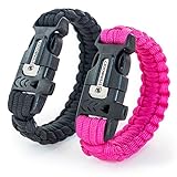 Steinbock7 Hochkönig 3-in-1 Paracord-Armband 2er Set - im Verschluss integriert: Pfeife, Feuerstein & Messer - Camping, Outdoor, Wildnis