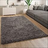 Paco Home Hochflor Teppich Wohnzimmer Flauschig Schlafzimmer Shaggy Modern Weich Einfarbiges Muster, Grösse:60x90 cm, Farbe:Anthrazit