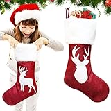 Nikolausstrumpf 2er Set, 18' Groß Weihnachtsstrumpf Personalisiert Kinder, Jute Nikolausstiefel zum Befüllen Kamin Weihnachtsstrümpfe Weihnachten Geschenktaschen Hängende Strümpfe für Weihnachtsdeko