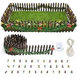 Miniatur Zaun, Gartenzaun Holzzaun, Miniatur Wichtel Zubehör, Feengarten Zaun, mit Lichterketten, Geeignet für Weihnachtsbasteleien, Garten-Miniaturdekorationen, Puppenhaus-DIY-Dekorationen(B)