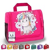 GRINSEZWERGE Kulturtasche für Kinder und Erwachsene - 12 Motive | Reise Kulturbeutel für Damen und Herren | Kosmetiktasche zum Aufhängen | Waschbeutel Waschtasche Reisetasche für Jungen und Mädchen