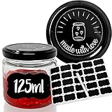 25x 125ml Marmeladengläser made with love - inkl. wiederverwendbaren Etiketten & abwischbarem Stift - Einmachgläser ideal zum Verschenken