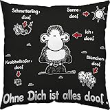 Sheepworld Kissen Ohne Dich ist alles doof | Zierkissen, Baumwolle, 40 cm x 40 cm, schwarz | Kissen mit Spruch, Geschenk Liebe, Valentinstag | 40158
