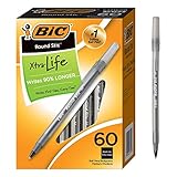 BIC Round Stic Xtra Life Kugelschreiber (GSM609-BLK), mittlere Spitze (1,0 mm), Schwarz, 60 Stück, flexibler runder Schaft für Schreibkomfort (9 Stück, insgesamt 540 Stück)