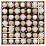 Valery Madelyn Weihnachtskugeln,49 stück Christbaumkugeln Weihnachtskugel mit Geschenkpaket, Weihnachtsbaumschmuck Christbaumschmuck mit Aufhänger,deko Weihnachten,Thema Weiß Gold