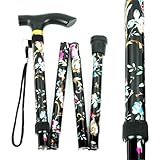 Klappbarer Aluminium Gehstock,Gehstock Damen Höhenverstellbar,Tragbarer Spazierstöck,Gehstock Herren Elegant,Faltbarer Gehstock 4 Sections Spazierstock für Wandern Camping Trekking(Schwarzer Druck)