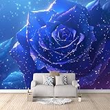 Fototapete Rose Blume Blau 3D-Druck Muster Pflanze Wandbilder 200x140 cm Vliestapete Einfache Montage Trockenen/Feuchten Tuch Reinigen Wanddeko für Schlafzimmer Wohnzimmer Kinderzimmer Wandbilder