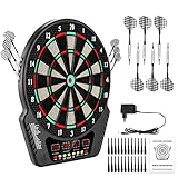 Elektronische Dartscheibe Dartboard Elektronisch[kabellos nutzbar] mit 6 Darts,24 Ersatzspitze Dartscheibe Elektronisch mit 27 Spiele 4 LED-Anzeigen,243 Variationen für 1-16 Spieler Netzteil Inklusive