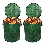 2X 120L Gartenabfallbeutel mit Deckel und Griff, Gartensack Laub Abfallbeutel Wasserdichter Wiederverwendbarer Gartenbeutel für Gartenabfälle, Gartenarbeit
