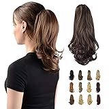 Sofeiyan 33cm Pferdeschwanzverlängerung Langer lockiger Pferdeschwanz Clip in Klaue Haarverlängerung Natürlich aussehendes synthetisches Haarteil für Frauen, Mittel braun