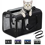 Conlun Katzentransportbox,Weiche Katzentransporttasche mit 4-seitigem Netz, Flugzeugtaugliche Katzentasche für Kleine&Mittelgroße Katze Kätzchen Welpen bis 6 Kg, Hundetransportbox Faltbar-M, Schwarz