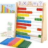 Rdlobu Rechenschieber Kinder, Rechenschieber Grundschule mit 100 Bunten Perlen, Rechenmaschine Kinder mit 100 Zählstäbchen und Zahlenalphabetkarten für ab 3 Jahre, Lernen leichtgemacht