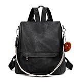 Puwuzixi Rucksack Damen Wasserdicht Anti-Diebstahl Leichtgewicht PU Mode Reisen Mehrzweck Cabrio Geldbörse Umhängetasche Handtasche Frauen Rucksack(Black)