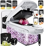 Gemüseschneider Mandoline Gemüsehobel - Gemüse Schneider Gurkenhobel Zwiebelschneider Kartoffelschneider Obstschneider - Reibe für Gemüse und Käse - Julienneschneider (Deluxe Alles-in-1 Weiß)