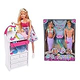 Simba 105733333 - Steffi Love Welcome Twins, Schwangere Puppe, mit Zwillingen, 29cm & Steffi Love Mermaid Family, Puppe als Schwangere Meerjungfrau mit Kevin als Meerjungmann, 29cm Ankleidepuppen
