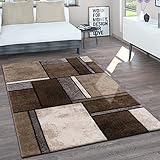 Paco Home Teppich Wohnzimmer Kurzflor Vintage Handgearbeiteter Konturenschnitt 3D Optik Meliert, Grösse:80x150 cm, Farbe:Braun