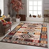 TALETA Teppich Wohnzimmer waschbar rutschfest, Kurzflor Teppich Schlafzimmer, Vintage Teppich Kelim, Carpet Living Room, Groß: 120 x 170 cm, braun