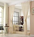 WOLTU 2er Set Gardinen transparent mit Schlaufen Leinen Optik, Doppelpack lichtdurchlässige Leinenvorhänge Landhaus Stores Fensterschal für Wohnzimmer Kinderzimmer Schlafzimmer, 140x225 cm Sand