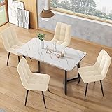 KUAKE Esstisch 117x68cm mit 4 Stühlen Set, Rechteckiger Esstisch Moderner Küchentisch Set, Schwarze Tischbeine (Beige Esszimmerstuhl)