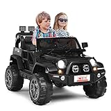 GOPLUS 2-Sitz Kinder Elektroauto, 12V Batteriebetriebener Elektro-Lkw mit 2,4 GHz Fernbedienung&LED-Lichte&Musik&Stoßdämpfungfederaufhängung, Verstellbaren Geschwindigkeiten, Langsamer Start (Schwarz)