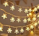 Quintrost Weihnachten Sterne Lichterketten Innen, 6M 40 LED Schneeflocke Lichterketten Batteriebetriebene, 2 Modi Wasserdicht Weihnachtesbeleuchtung, Dekoration für Hochzeit Garten Außen, Warmweiß