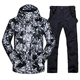 ALSOGO Herren Ski Jacke und Hosen Set Ski Anzug Winter Wasserdicht Winddicht Kapuze Schneemantel 2-Stücke Snowboard Sets 336-Black M