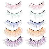 UKCOCO 5 Paare Bunte Falsche Wimpern Natürlicher Look Lange Party Wimpern Wiederverwendbar Einfach Aufzutragen und Entfernen