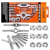 20 Stück Gewindeschneider, Legierter Stahl Gewindeschneidsatz M3-M12 Gewindebohrer Set Tap and Die Set mit Gewindebohrer Zubehör zum Schneiden von Außen und Innengewinden