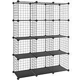 SONGMICS Steckregal aus Gitterplatte, Regalsystem, Würfelregal, 12 Fächer, für Spielzeug, Schuhe, Bücher, Wohnzimmer, Kinderzimmer, Schlafzimmer, erweiterbar, 93 x 31 x 123 cm, schwarz LPI34H