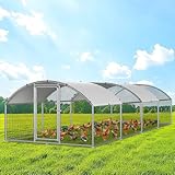 Fogmiea Hühnerstall Freilaufgehege,Freilaufgehege Kaninchen Verzinktem Stahl,Outdoor Hühnerhaus Dome Roof mit Schloss und Wasserdichtes PE Gewebe, für Hühner, Kleintiere & Pflanzen (3x8x2m)