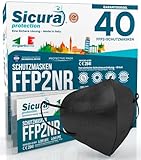 40 FFP2 Maske Schwarz CE zertifizierte Made in Italy mit schwarzen Elastics BFE ≥99% Sanitized and sealed CE-Kennzeichnung ohne Tinte gedruckt mit Clean-Effekt.